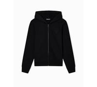 Emporio Armani Felpa Donna Iconic Spugna con Cappuccio Zip Nera S, Nero, S