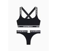 Emporio Armani Iconic Logoband Bralette da Donna + Brasiliana Nera, M, Nero, M