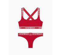 Emporio Armani Iconica Bralette Logoband Donna + Brasiliana Rossa L, Rosso, L