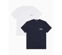 EMPORIO ARMANI 2-Pack Crew Neck T-Shirt, Bianco/Blu, L Uomo