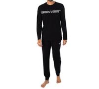Emporio Armani MEGALOGO Long Pajamas Pajama Set, Nero, S Men's