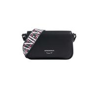 Emporio Armani Mini Borsa nera con tracolla in nastro regolabile, estraibile con logo All Over. Due scomparti interni di cui una con chiusura zip. Chiusura borsa con patta e bottone mag