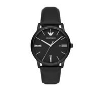 Emporio Armani Orologio da uomo a tre lancette con cinturino in acciaio inossidabile o pelle; orologio elegante da uomo, Pelle nera, 42MM, Minimalista