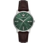 Emporio Armani Orologio Analogico al Quarzo Uomo con Cinturino in Pelle AR11672, Verde e Marrone, 39 mm