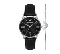Emporio Armani Orologio Analogico al Quarzo Uomo con Cinturino in Pelle AR80079SET, Grafite, 39 mm