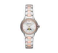 Emporio Armani Orologio da donna, fasi lunari a tre lancette, in acciaio inossidabile, con cassa da 32 mm, Argento/Oro Rosa (2T Silver/Rose)