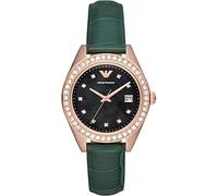 Emporio Armani Orologio da donna, movimento a tre lancette con data, cassa in acciaio inossidabile riciclato (almeno 50%) da 36 mm con cinturino in pelle, AR11506, Tono Oro Rosa e Glitter Verde, 36 mm