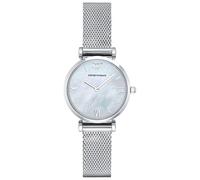 Emporio Armani Orologio da donna, movimento al quarzo a due lancette da 32 mm con cinturino in acciaio, 32 mm, Tono argento e blu perla
