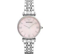 Emporio Armani Orologio da donna, movimento al quarzo a due lancette da 32 mm con cinturino in acciaio, 32 mm, Tono argento e rosa chiaro