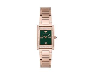 Emporio Armani Orologio da donna rettangolare a due lancette; orologio elegante per le donne, oro rosa/verde, Genni