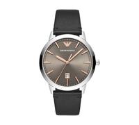Emporio Armani Orologio da uomo, movimento a tre lancette con data, cassa in acciaio inossidabile argento 43 mm con cinturino in pelle, AR11277