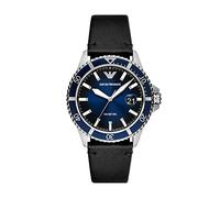 Emporio Armani Orologio da uomo, movimento a tre lancette con data, cassa in acciaio inossidabile argento da 42 mm con cinturino in pelle, AR11516