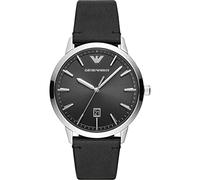 Emporio Armani Orologio da uomo, movimento a tre lancette con data, cassa in acciaio inossidabile argentato da 43 mm con cinturino in pelle, AR11193