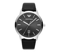 Emporio Armani Orologio da uomo, movimento a tre lancette con data, cassa in acciaio inossidabile argentato da 43 mm con cinturino in pelle, AR11193