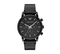 Emporio Armani Orologio da uomo, movimento cronografo al quarzo, cassa in acciaio inossidabile nero da 46 mm con cinturino in pelle, AR1918, Nero, 46 mm