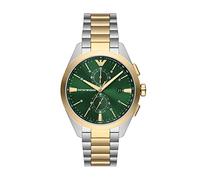 Emporio Armani Orologio da uomo, movimento cronografo, cassa in acciaio inossidabile argentata da 43 mm con bracciale in acciaio inossidabile, AR11511, Tonalità Oro e Verde, 43 mm
