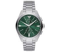 Emporio Armani Orologio da uomo, movimento cronografo, cassa in acciaio inossidabile da 43 mm con bracciale in acciaio inossidabile, AR11480, Argento e Verde, 43 mm