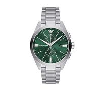 Emporio Armani Orologio da uomo, movimento cronografo, cassa in acciaio inossidabile da 43 mm con bracciale in acciaio inossidabile, AR11480, Argento e Verde, 43 mm