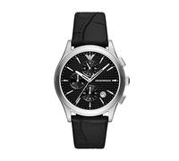 Emporio Armani Orologio da uomo, movimento cronografo, cassa in acciaio inossidabile riciclato da 42 mm in argento (almeno 50%) con cinturino in pelle, AR11530