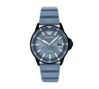 Emporio Armani Orologio per uomo, Movimento al quarzo con data a tre lancette e cassa da 42 mm con cinturino in silicone, 42 mm, Blu chiaro