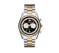Emporio Armani Orologio per uomo, Movimento cronografo al quarzo a 2 quadranti secondari e cassa da 42 mm con cinturino in acciaio, 42 mm, Argento e oro