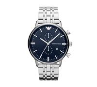 Emporio Armani Orologio Uomo, movimento a due lancette, cassa 43 mm in acciaio inossidabile con bracciale in acciaio inossidabile, AR1648, Tono Argento e Blu Scuro, 43 mm