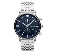 Emporio Armani Orologio Uomo, movimento a due lancette, cassa 43 mm in acciaio inossidabile con bracciale in acciaio inossidabile, AR1648, Tono Argento e Blu Scuro, 43 mm