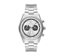 Emporio Armani Orologio per uomo, Movimento cronografo al quarzo a 2 quadranti secondari e cassa da 42 mm con cinturino in acciaio, 42 mm, Nero e argento