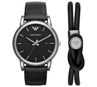 Emporio Armani Orologio Uomo, movimento a tre lancette con data, cassa in acciaio 41 mm con cinturino in pelle, AR80059