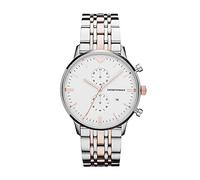 Emporio Armani Orologio Uomo, movimento cronografo al quarzo, cassa in acciaio inossidabile 43 mm con bracciale in acciaio inossidabile, AR0399, Tono Argento e Rosa, 43 mm