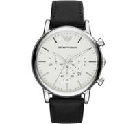 Emporio Armani Orologio Uomo, movimento cronografo al quarzo, cassa in acciaio inossidabile 46 mm con cinturino in pelle, AR1807, Bianco Sporco e Argento, 46 mm