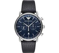 Emporio Armani Orologio Uomo, movimento cronografo, cassa in acciaio 43 mm con cinturino in pelle, AR11105, Nero e Blu Scuro, 43 mm