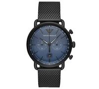 Emporio Armani Orologio Uomo, movimento cronografo, cassa in acciaio inossidabile nero 43 mm con bracciale in acciaio inossidabile, AR11201, Grafite e Blu, 43 mm