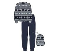 Emporio Armani Pigiama Jacquard Uomo Holidays con Polsini Set Blu L, Blu, L