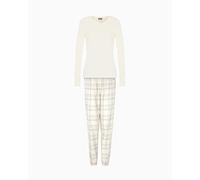 Emporio Armani Pigiama Lungo Donna Check Polvere Crema M, Crema, M
