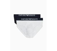 Emporio Armani Ribbed Stretch Cotton 2-Pack Brief, Slip Uomo, Multicolore (Marine-White), M