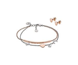 Emporio Armani Set Da Donna, Dimensione Borchia: 8X7X2mm, Lunghezza Bracciale: 160mm + 20mm, Dimensione Barra: 40X3X2mm, Dimensione Stella: 8X8X2mm, Oro Rosa E Argento, EG3417221