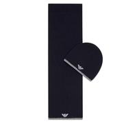 Emporio Armani Set Sciarpa e Cappello Blu in misto lana da uomo