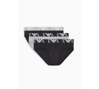 Emporio Armani Stretch Cotton Bold Monogram 3-Pack Brief, Slip Uomo, Multicolore (Black-Stone-Black), S