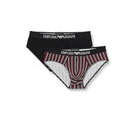 Emporio Armani Stretch Cotton Classic Pattern Mix 2pack Brief, Slip Uomo, Multicolore (Red Stripes Print-Black), XL