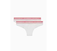 Emporio Armani Stretch Cotton Logoband 2-Pack Brazilian Brief, Slip Donna, Bianco (White), XS