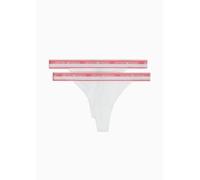 Emporio Armani Stretch Cotton Logoband 2-Pack T-Thong, Mutandine perizoma Donna, Bianco (White), L