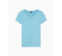 EMPORIO ARMANI T-Shirt da Donna con Scollo a V con Borchie Essenziali Blu S