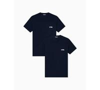 Emporio Armani T-shirt girocollo da uomo - Monogramma audace - Confezione da 2, Blu, L, Aderente