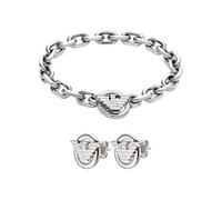 Emporio Armani Uomo Bracciale e Orecchini in Acciaio Inossidabile Color Argento, Set