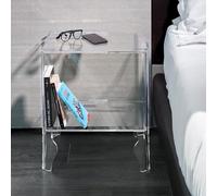 Emporium Living - Naif 1 Comodino in Cristallo Acrilico Fumè Grigio Trasparente con Gambe Sagomate e Ripiano Inferiore 50x36x56 cm - Design Essenziale e Funzionale - Made in Italy