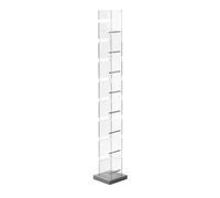 Emporium Living - Toast Porta CD in Cristallo Acrilico Trasparente con Base in MDF Bianco 18x18x128 cm - Design a Torre Salvaspazio - Made in Italy