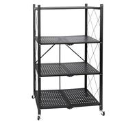 EMPOTEC 726122 Scaffale Mobile Multiuso Salvaspazio 4 Ripiani Richiudibile Metallo Nero h 124 cm per Cucina Garage Balcone Terrazzo con Ruote Girevoli Portaoggetti