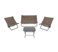 EMPOTEC 798107 Set 4 Pezzi Salotto Pieghevole, Divano e 2 Poltrone Compreso di Cuscini, Tavolo con Top Vetro 60x40 cm, Salottino per Terrazzo Balcone Giardino Molto Comodo ALTA QUALITA'