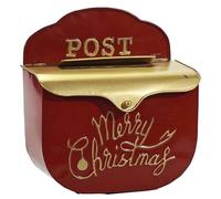 EMPOTEC Cassetta Postale Babbo Natale Buca delle Lettere in Metallo da Appendere Muro Parete Rosso e Oro Merry Christmas Addobbo Decorazione Natalizia Idee Regalo 27x25x12cm